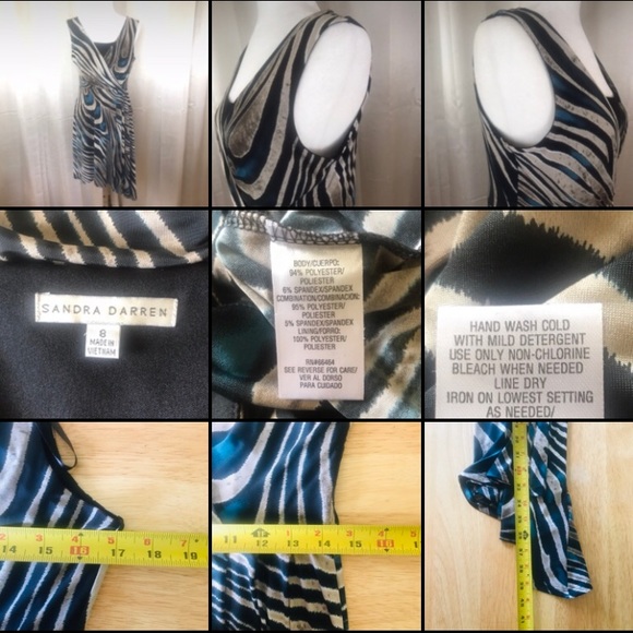 Sandra Darren Dress Size 8 Medium Asymmetrical Hem Stretch Sleeveless Striped. - Picture 15 of 15